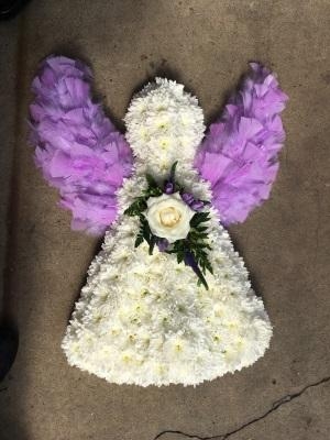 Angel with lilac feather wings