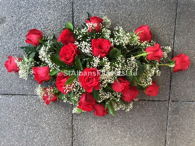 All red rose spray with gypsophilia
