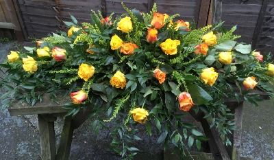 Orange and yellow coffin spray