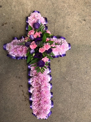 Pink and Purple ribbon edge Cross