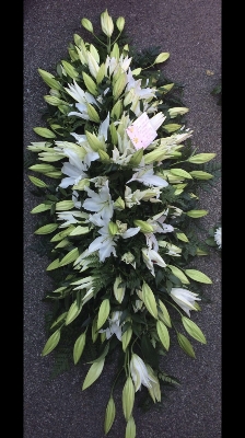 All white lily coffin spray