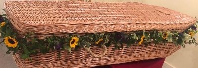 Mini sunflowers and purple garland