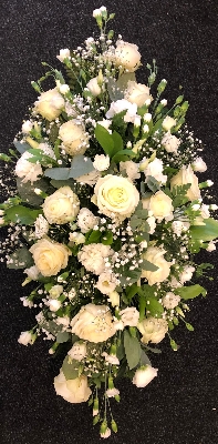 Mixed all white coffin spray inc roses