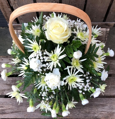 All white basket arrangement