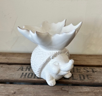 Hedgehog with leaf shaped bowl