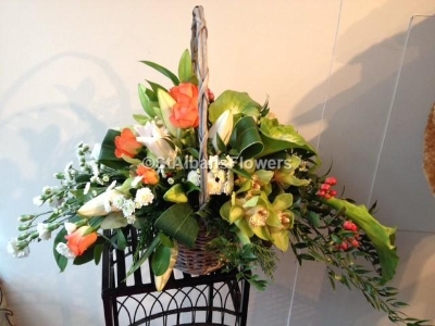 Funeral Basket Large Orange Green & White