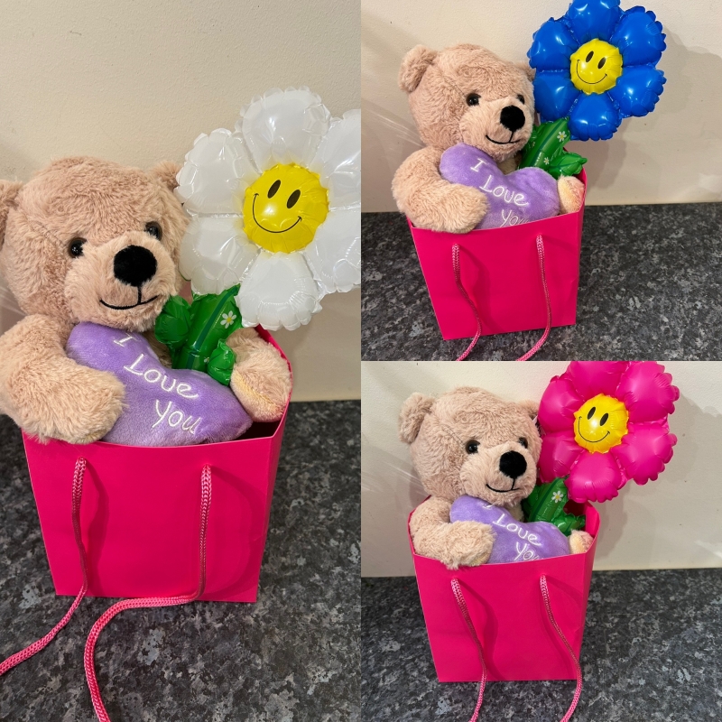 Bear with lilac heart and balloon
