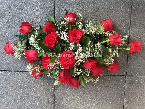 All red rose spray with gypsophilia