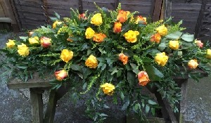 Orange and yellow coffin spray