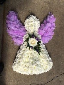 Angel with lilac feather wings