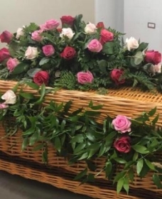 Pink rose coffin spray and Garland