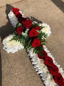White Cross with red rose middle