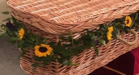 Mini sunflowers and purple garland