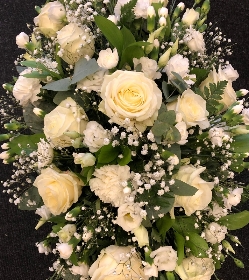 Mixed all white coffin spray inc roses