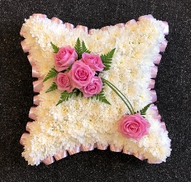 Based cushion pink rose spray