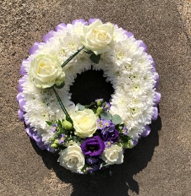 Based Wreath White Rose and lilac spray