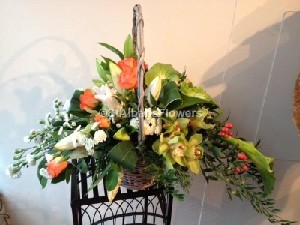 Funeral Basket Large Orange Green & White