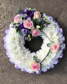 Based Wreath Pink Rose and Lilac spray