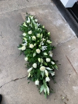 All white lily and white rose coffin spray
