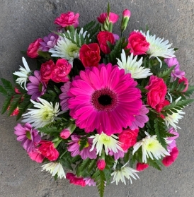 Cerise and White posy arrangement